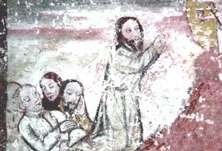 Pintura mural con varias figuras agrupadas